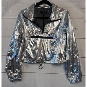 Love Tree Silver "Tin Foil" Look Pullover Jacket Size LG Flaw
